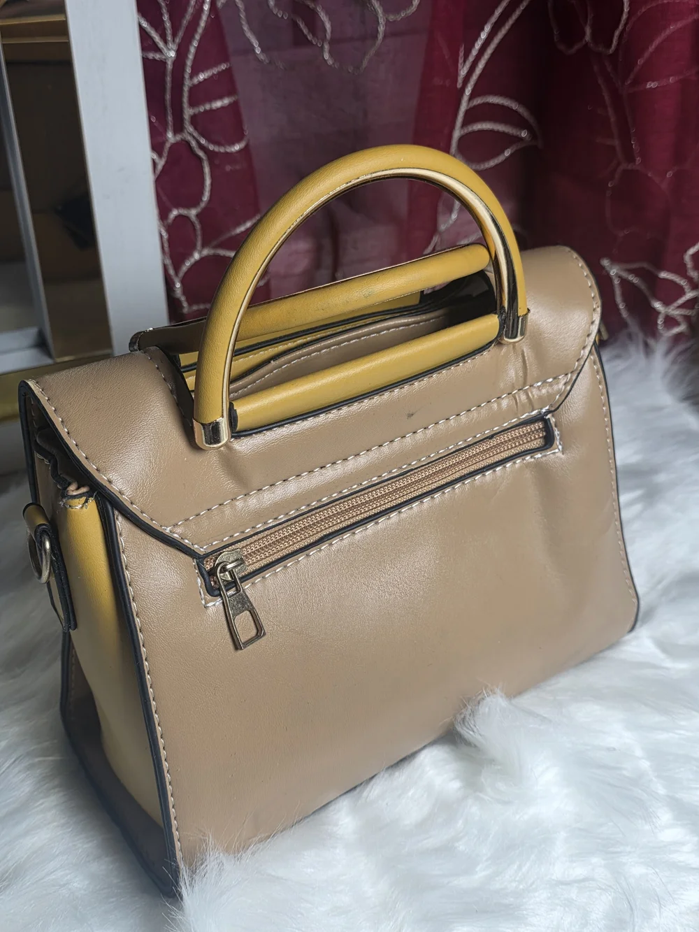 Two-Tone Tan and Mustard Top-Handle Satchel